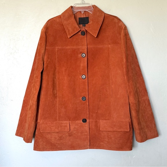 Zara Burn Orange 100% Suede Relaxed fit Collar Jacket Size L